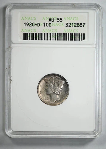 1920-D Mercury Dime 10C ANACS Soapbox AU55
