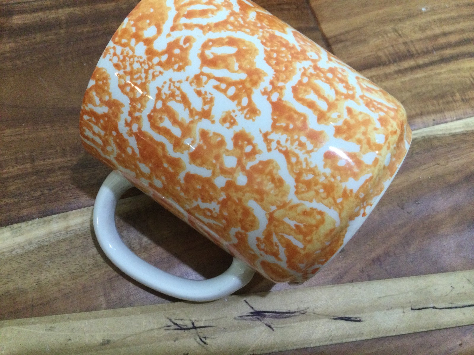 12pc  Tre Ci Italy orange BATIK service for 4 cup plates pasta bowls exc