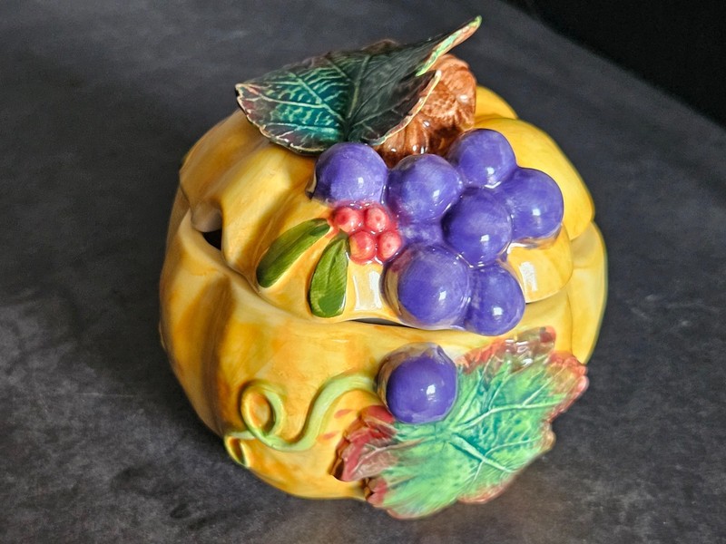 Vtg Fitz & Floyed 1993 Thanksgiving Banquest Figural Sugar Bowl & Lid, Taiwan