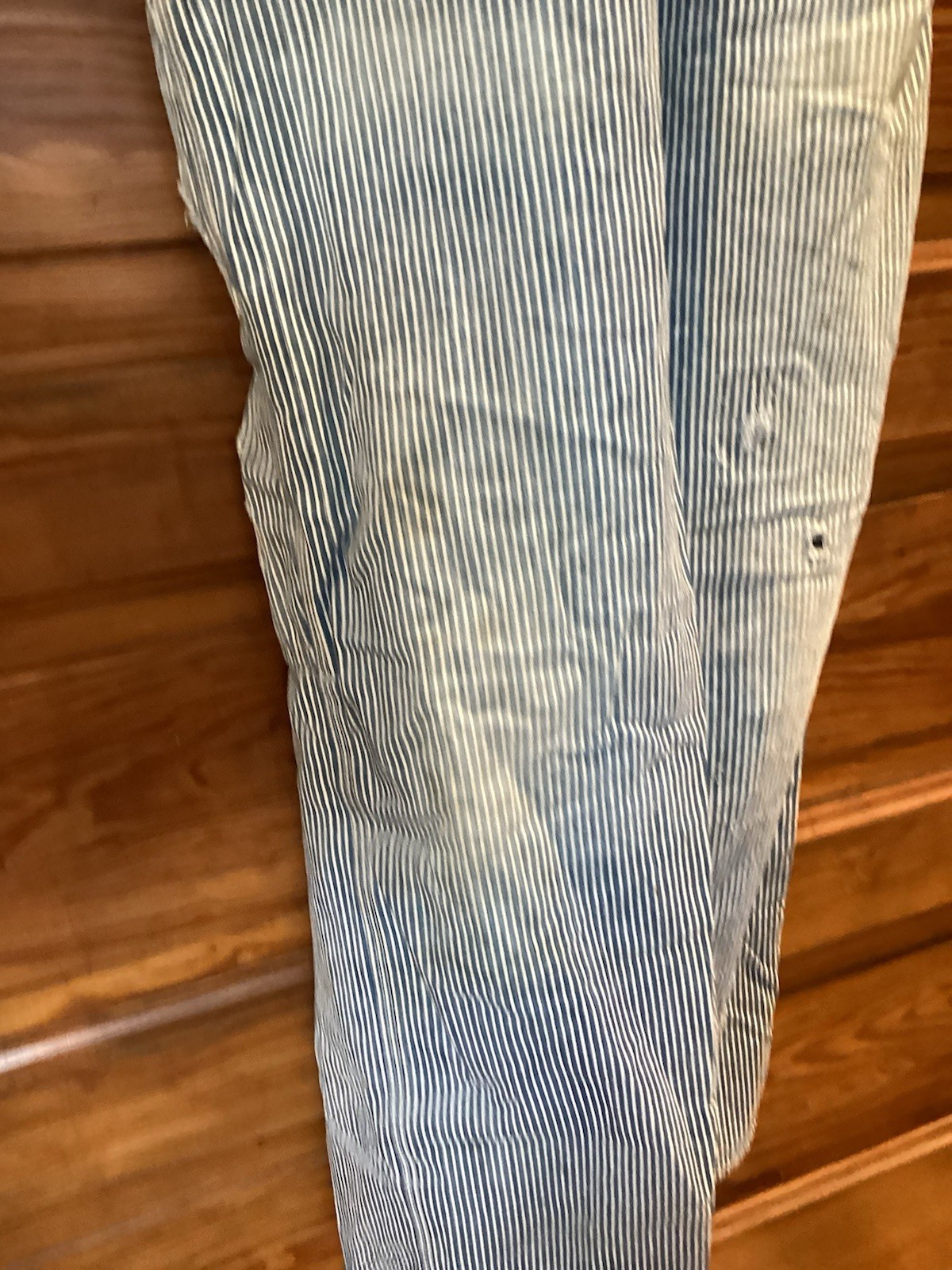 Vintage Lee Destructed Patchwork Pinstriped Overa… - image 5