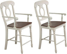 Andrews Barstool with Arms - Distressed Antique White & Chestnut Finish