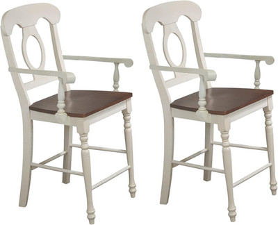 Andrews Barstool with Arms - Distressed Antique White & Chestnut Finish