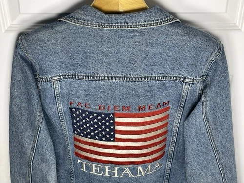 VTG Tehama-Clint Eastwood American Flag Embroidered Denim/Jean Jacket Unisex S image 20