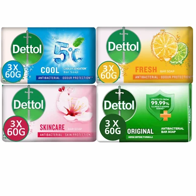 Dettol Soap Bars 60g Pack of 12 Original, Fresh, Skincare, Cool - Antibacterial