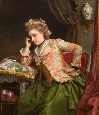 Hand painted Oil painting Gustave Jean Jacquet - Young woman seated on sofa art