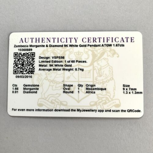 Colgante Gemporia de diamantes de morganita de oro blanco de 9 quilates con certificado de autenticidad - Imagen 3 de 10
