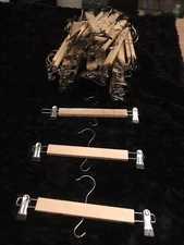 12” Light Bamboo Wooden Pant Skirt Hanger Clips 44 Lot