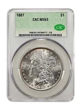 1887 MS63 Morgan Silver Dollar CAC