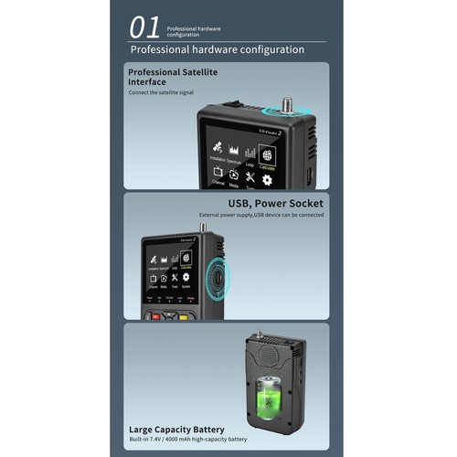 V8 Finder 2 Misuratore di segnale rilevatore satellitare 3,5 pollici HD LCD 4000 mAh USB 2.0 DVB fantastico - Foto 21 di 24