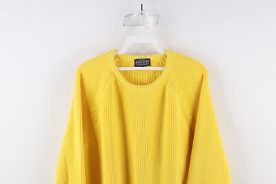 Vtg 90s Lands End Mens XL Long Blank Cotton Ribbed Knit Crewneck 