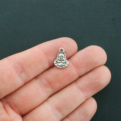10 Buddha Charms Antique Silver Tone 2 Sided - SC4453