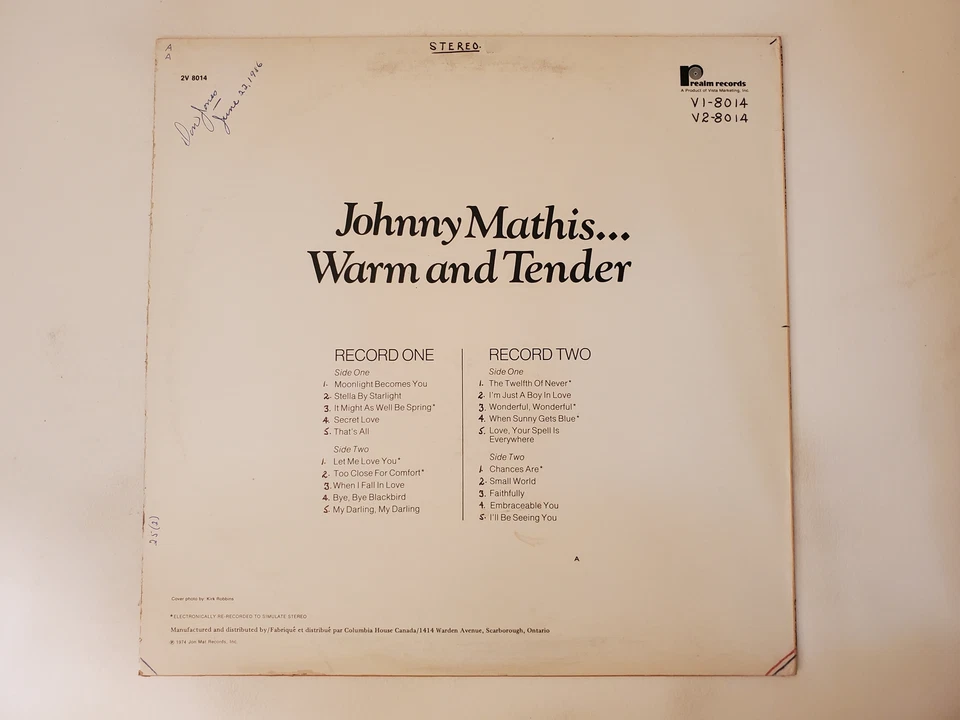 Johnny Mathis - Warm and Tender (Vinyl Record LP) - Image 2 of 2