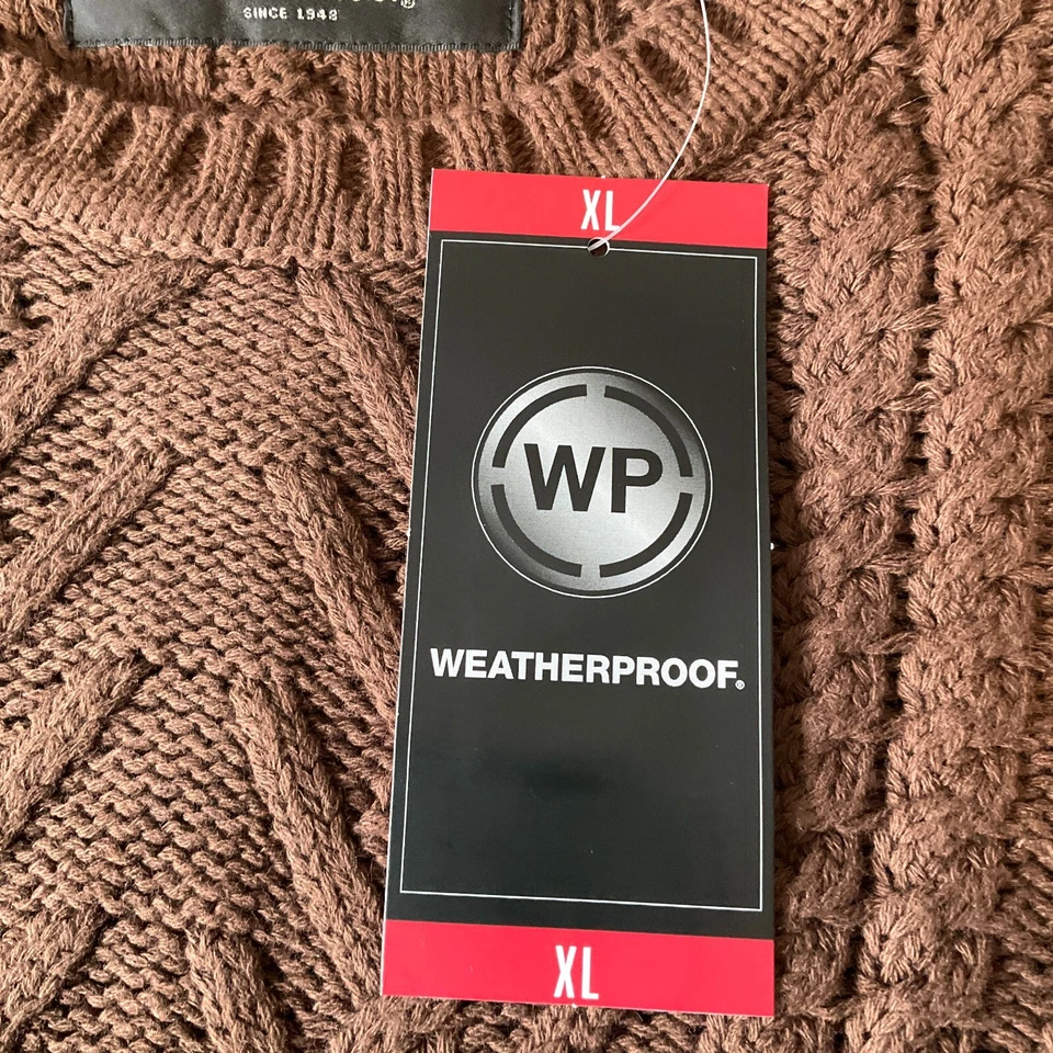 Wp Weatherproof Cable Knit Sweater Mens Size XL Brown Heavy Weight Long Sleeve - Image 3 of 4