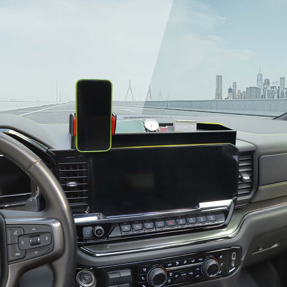 Center Dash Storage Box Tray w/Phone Holder Bracket For Chevy Silverado 2022 23+