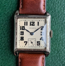 Vintage Gruen Square Case w/ Engraved Bezel 14K White Gold Filled Wristwatch