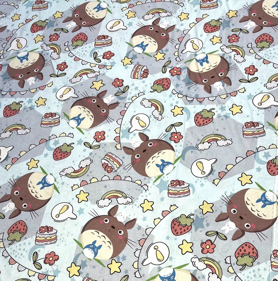 Stoff Meterware Baumwollstoff Baumwolle 50 cm Totoro Regenbogen Party auf Blau - Bild 4 von 4
