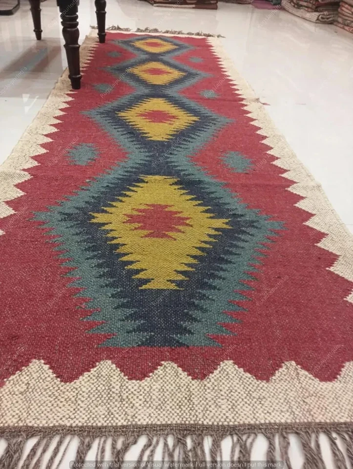 Natural Handwoven Wool Jute Rug Vintage Kilim Rug Traditional kilim Runner Stair - Image 3 of 4