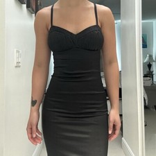 Vintage Black Guess Skin Tight Goth Bustier Dress Adjustable Straps Zip Up