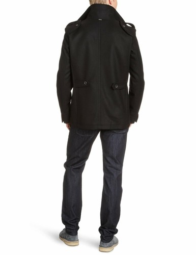 Rich & Royal Black Cashmere Wool Double Breasted & Collared Coat UK Large EU 50 - Picture 2 of 11