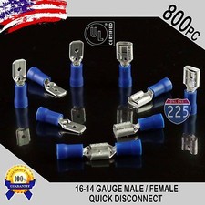 800 Pack 16-14 Gauge Male  Female Quick Disconnect Blue Vinyl .250" Connectors