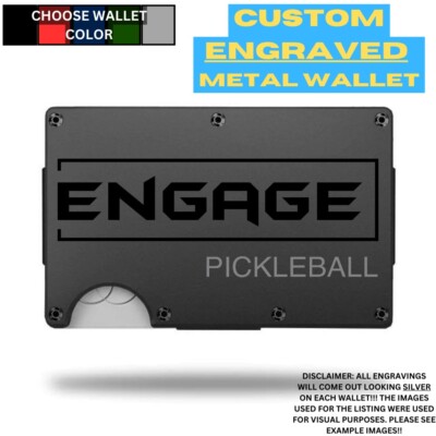 Engage Pickleball Logo Custom Laser Engraved Onto An Aluminum Wallet