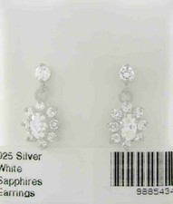 LAB CREATED WHITE SAPPHIRE 1.48 Cts DANGLING EARRINGS .925 STERLING SILVER - SB