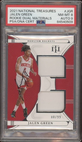 2021 National Treasures Jalen Green Rookie Dual Materials Auto /99 Psa NM-MT 8/9