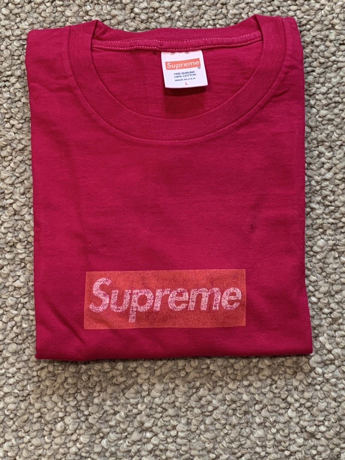 T shirt logo Supreme 20th Anniversary rose mort naturel taille L grand