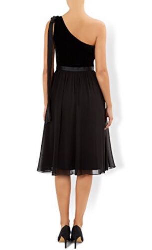 BNWT Monsoon Black Velvet Prom Dress Size 14 Fit And Flare Chiffon One Shoulder - Picture 2 of 11