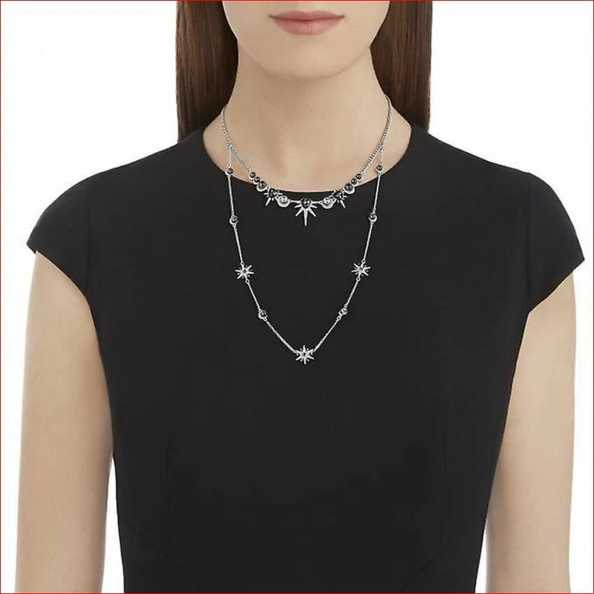 NUEVO CON ETIQUETAS Auténtico Collar Swarovski 5230604 Clásico En Capas Cristal Gris Perla