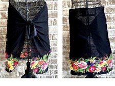 Vintage Jantzen Swimsuit Cover Up Wrap Skirt One Size USA Black Floral Ties EUC