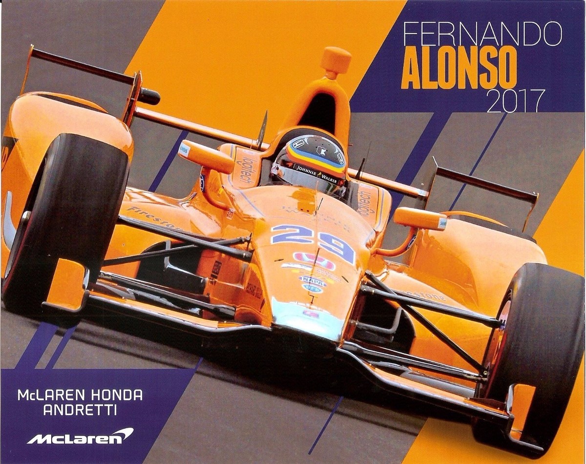 2017 FERNANDO ALONSO McLAREN HONDA AA INDIANAPOLIS 500 HERO PHOTO CARD INDY  CAR