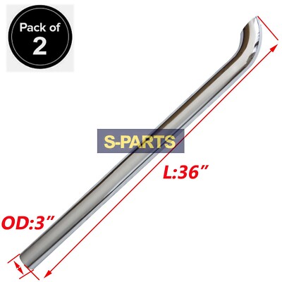 2PCS Chrome 3''OD x 36'' inch Curved Stack Pipe Truck Exhaust Pipe Tailpipe
