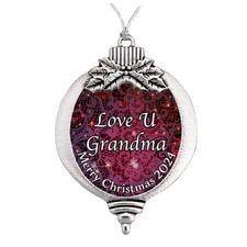 Love You Grandma 2024 Silver Metal Bulb Merry Christmas Ornament Family Gift
