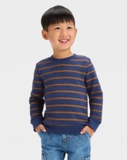Toddler Boys' Striped Crew Neck P/O Sweatshirt Cat  Jack  Navy Blue Khaki 2T