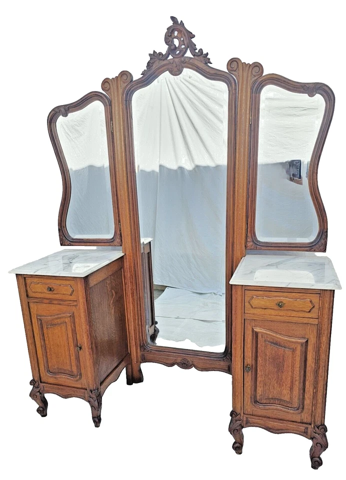 Старинный французский мраморный верхний складной зеркальный туалетный столик в стиле Людовика XV 1900-е - Изображение 2 из 4