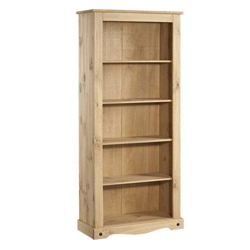 Mexican Solid Pine Corona Tall Bookcase Bookshelf 6ft Tall With 5