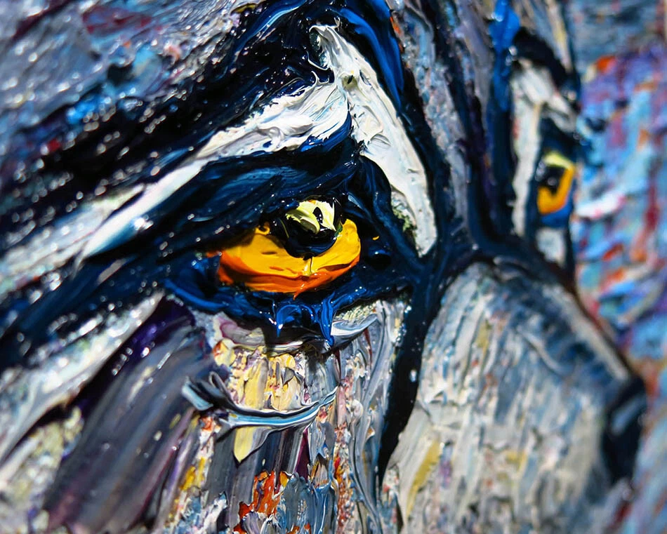 СОБАКА ВОЛК ЩЕНОК МАСЛО█ КАРТИНА животных искусства█ подписанный винтажный оригинальный█ экспрессионист поп - Изображение 2 из 4