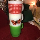 3 DIF ANCHOR HOCKING MILK GLASS STACKABLE COFFEE MUG RED GINGAM.. BUTTERFLY 1 GR — photo 1