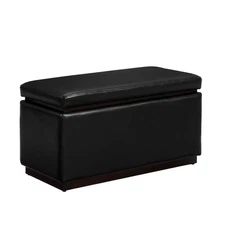 Linon Home Decor Savoy Black Faux Leather Rectangle Ottoman