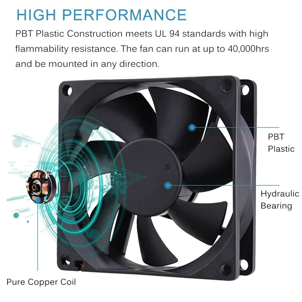 GDSTIME 80mm x x 25mm 12V Brushless DC Cooling Fan compatible 80x80x25mm  - Image 3 of 4
