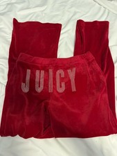 Juicy Couture Women  s Size M Bling Butt Velour Velvet Track Pants Red Y2K