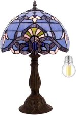 Tiffany Lamp Stained Glass Table Lamp 12X12X18 Inches Blue Purple Baroque Sty...