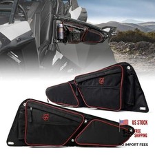 UTV Front Side Door Storage Bags with Knee Pad Compatible Large Black Red