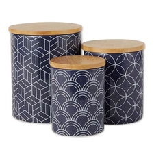 DII Design Imports Ceramic Kitchen Canister and Bamboo Lid set, Blue (Open Box)