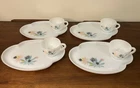 1950s Federal Milk Glass Snack Sets Atomic Flower 4 Plates 4 Cups MCM Retro VTG