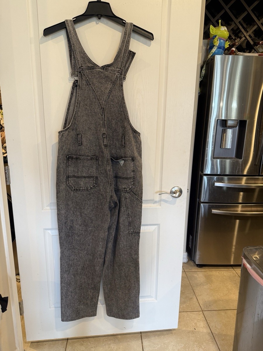 Vtg 80s 90s GUESS Men's Overalls Black Wash Denim Jeans Green