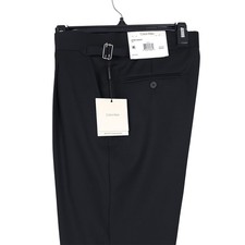Calvin Klein Mens Slim Fit Wool Dress Pants 36x30 Black Solid Pleated NWT
