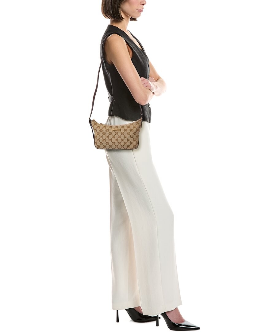 Gucci Lady Lunetta Small Gg Canvas & Leather Shoulder Bag Women's Beige View 4