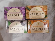 Yardley London 4 barras de baño de jabón ~ avena, carbón, lavanda y suero de leche de karité